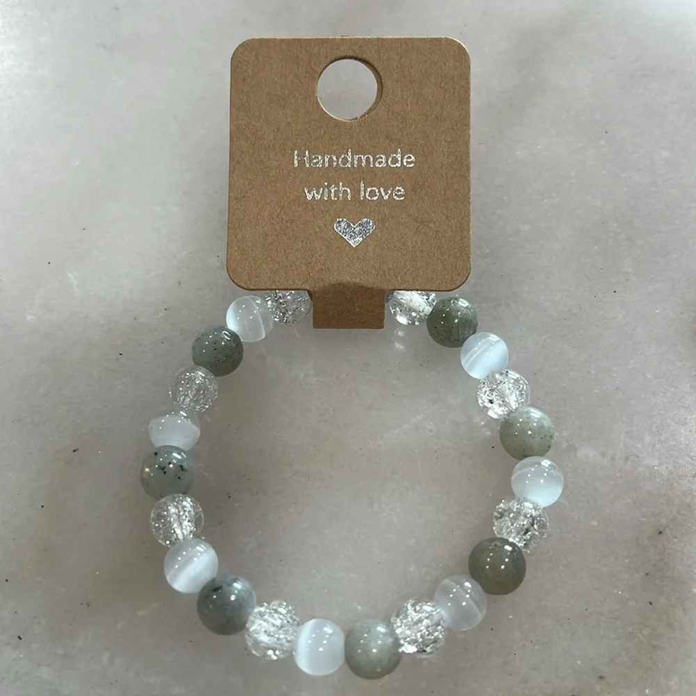 Light worker Handmade Crystal Labradorite Quartz Selenite Stretch Bracelet